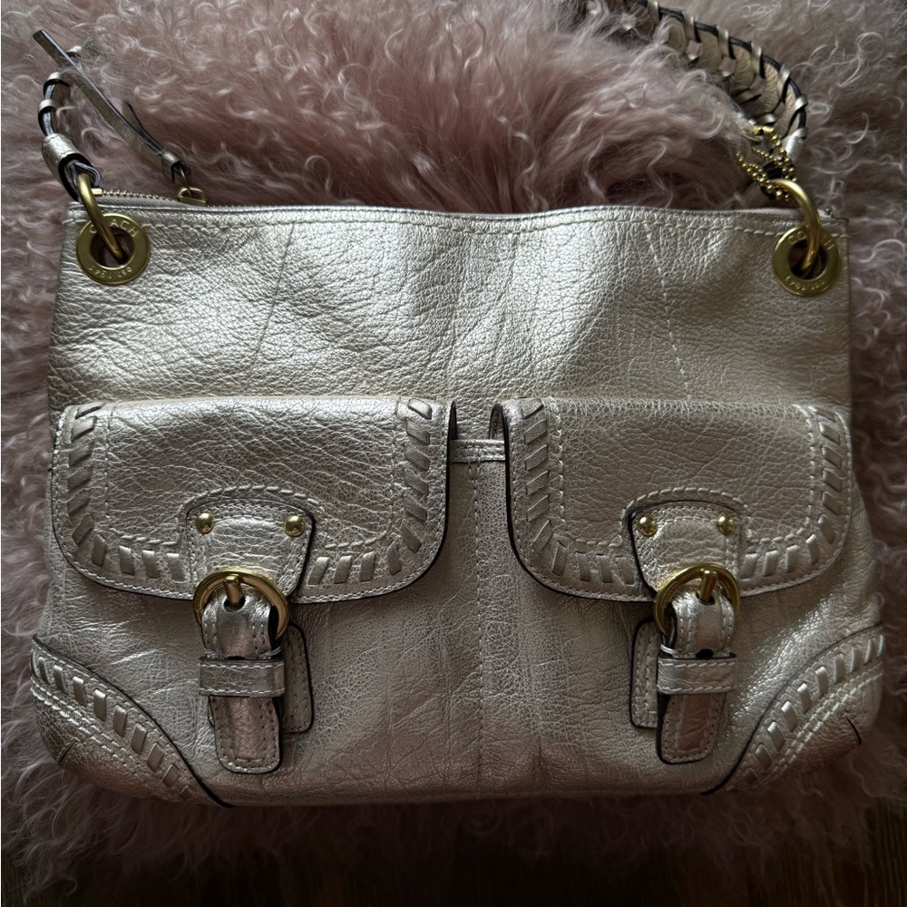 Coach Poppy 19014 Metallic Lame Gold Shoulder Bag - Picture 2 of 6